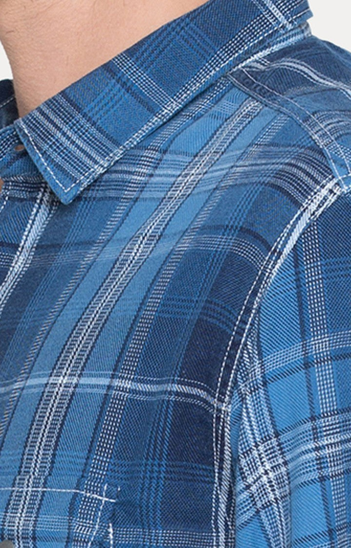 Spykar Men'S Blue Cotton Checked Casual Shirts