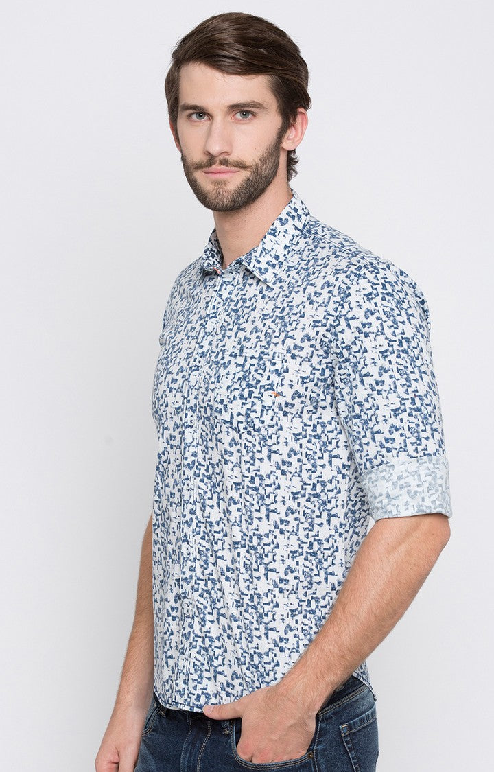 Spykar Men'S Blue Cotton Printed Casual Shirts