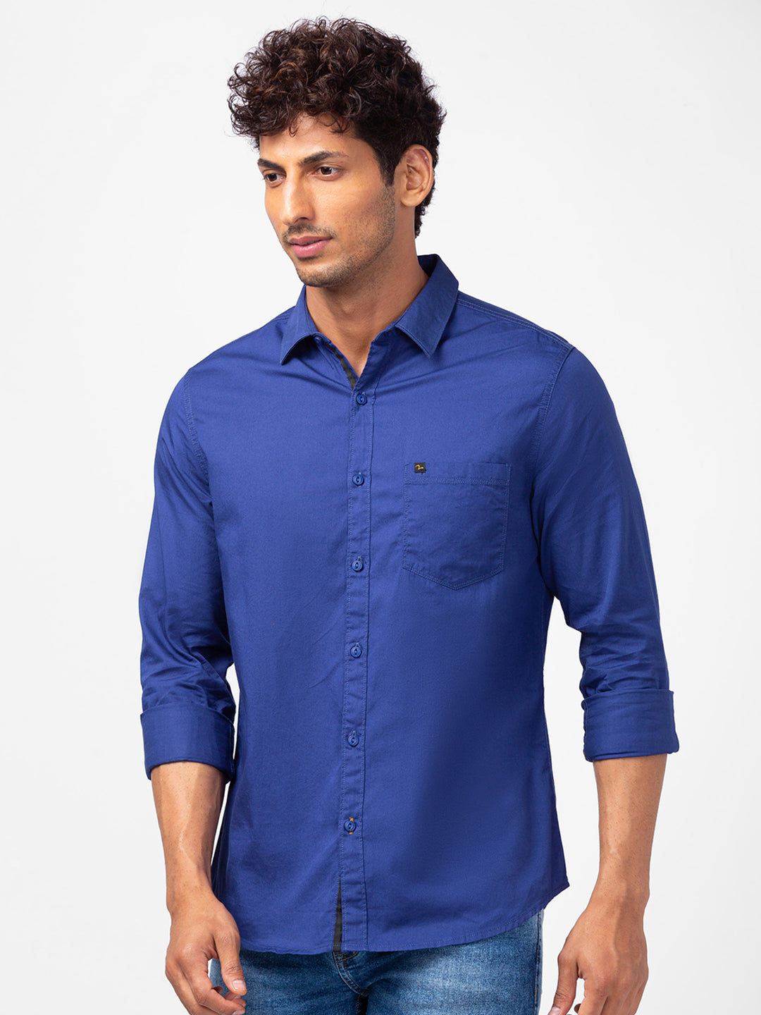 Spykar Men Ink Blue Cotton Slim Fit Plain Shirts