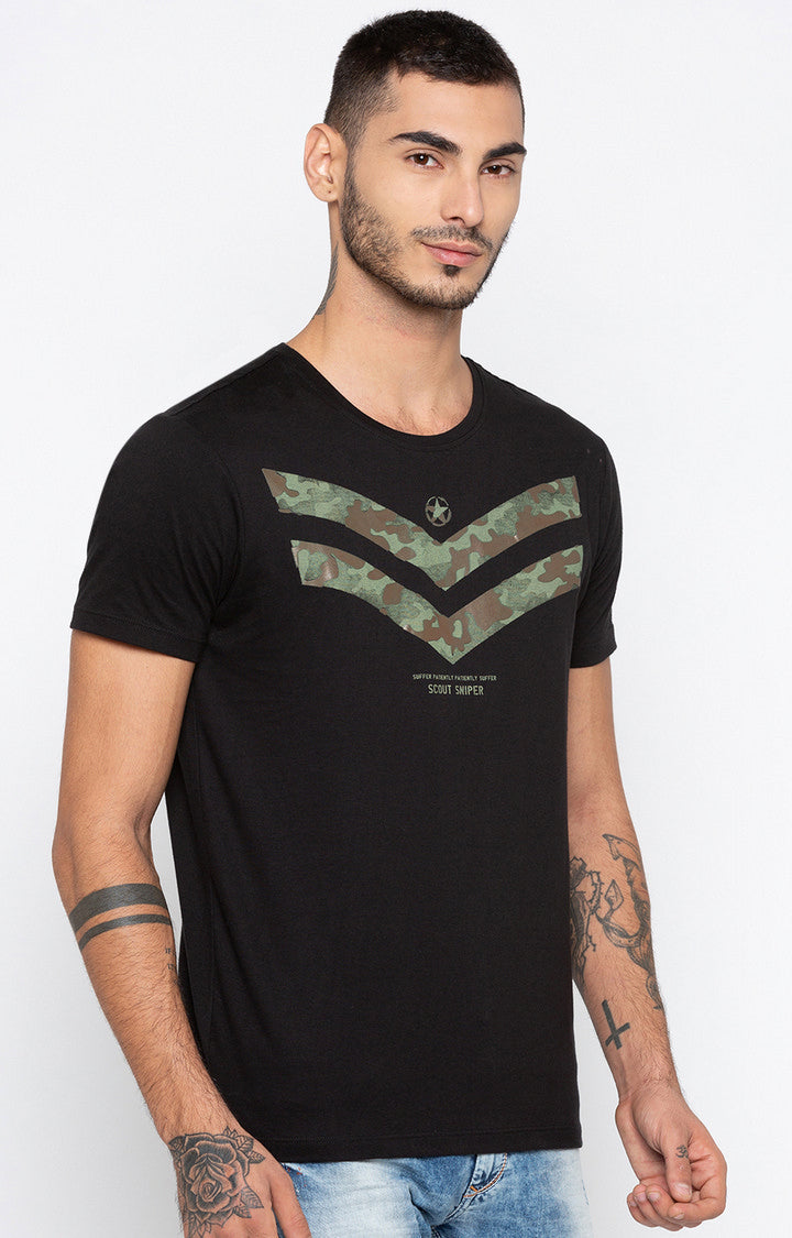 Spykar Black Printed Slim Fit Men T-Shirts