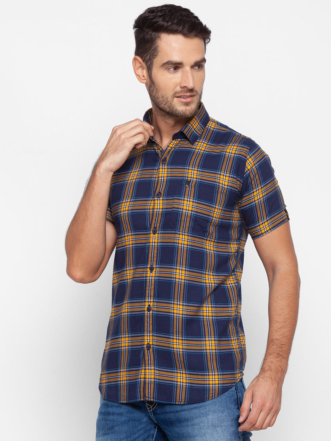 Spykar Slim Fit Yellow Cotton Men Shirt