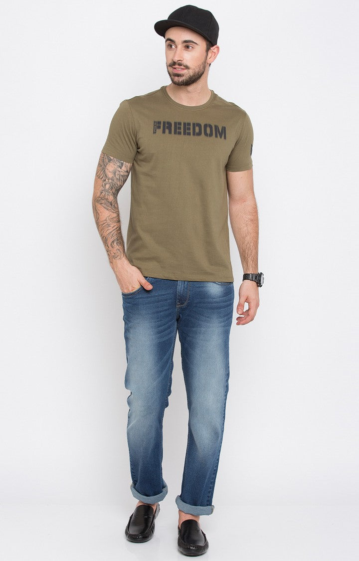 Spykar Olive Solid Slim Fit Men T-Shirts