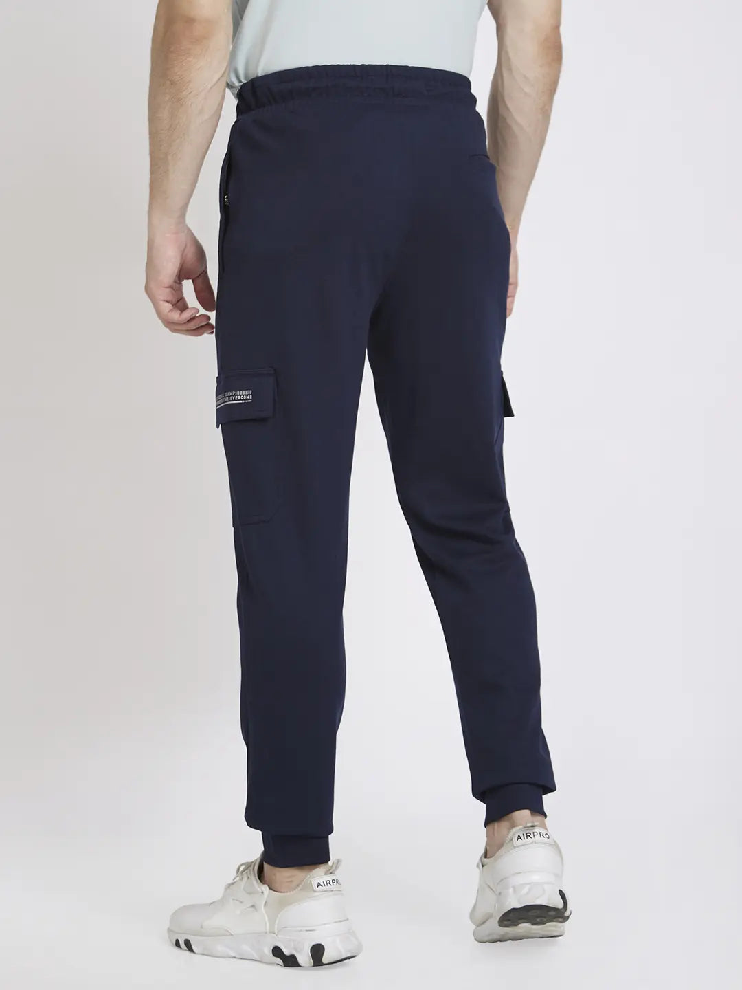 Spykar Men Navy Blue Blended Regular Fit Plain Joggers Trackpant