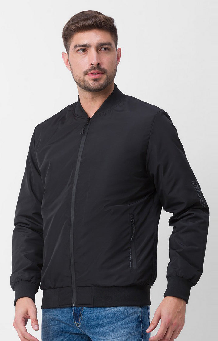Spykar Jet Black Polyester Full Sleeve Casual Jacket For Men