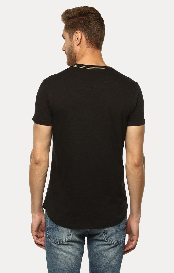 Spykar Black Printed Slim Fit Men T-Shirts