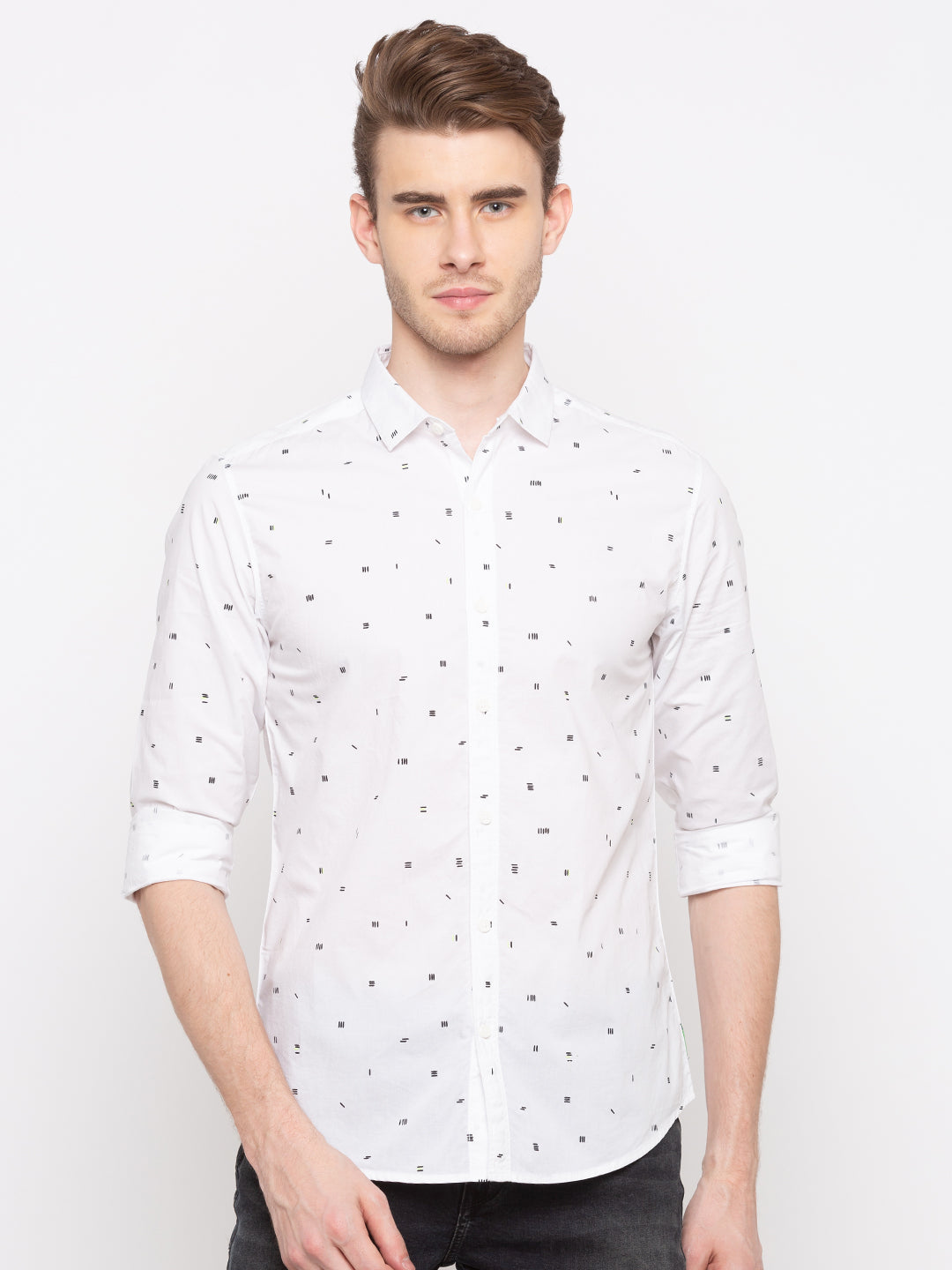 Spykar Men White Printed Slim Fit Casual Shirt