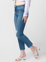 Spykar Women Mid Blue Cotton Slim Straight Fit Ankle Length Jeans (Emma)