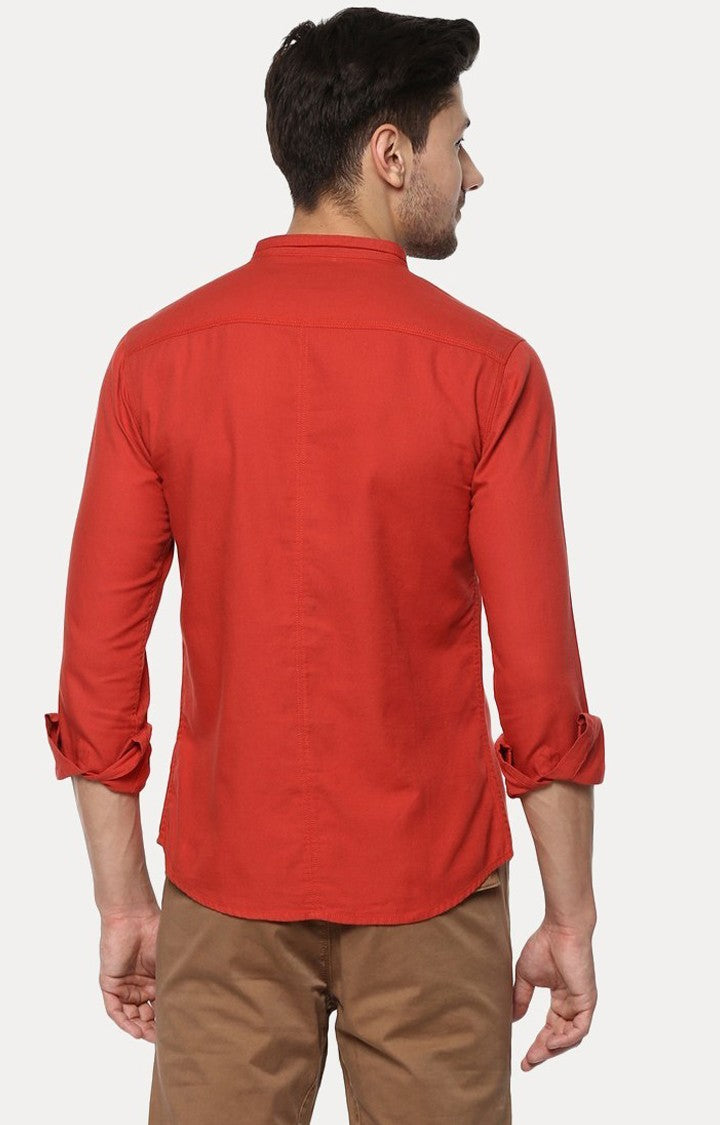 Spykar Men'S Orange Cotton Solid Casual Shirts