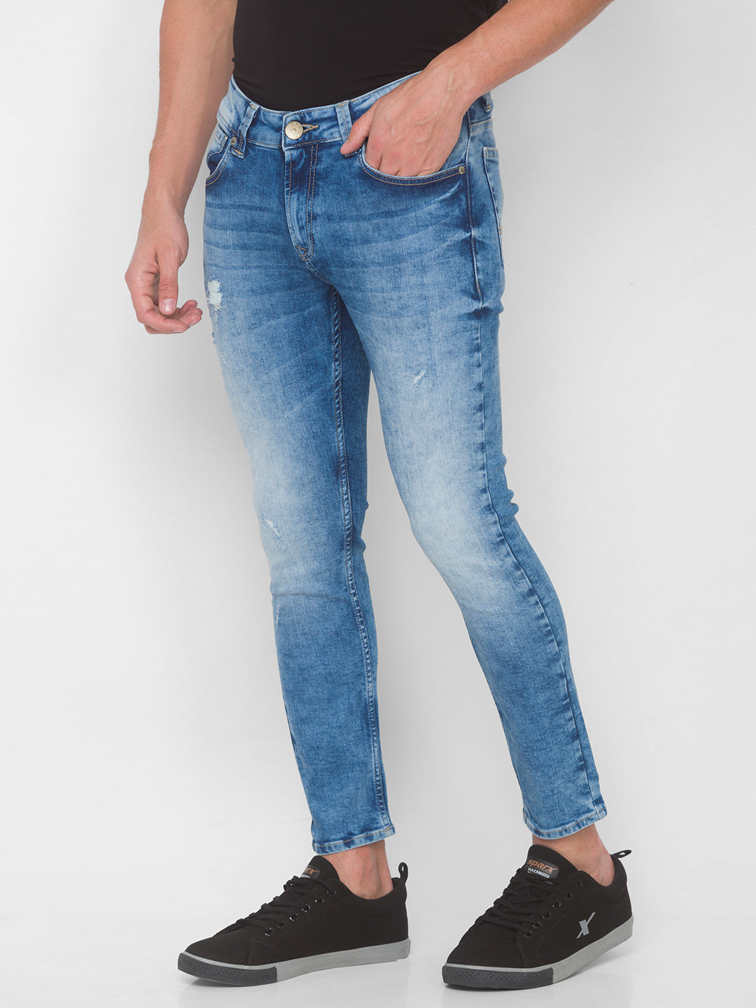 Spykar Men Mid Blue Solid Slim Mid-Rise Jeans (Kano)