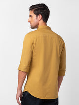Spykar Men Camel Khaki Cotton Slim Fit Plain Shirt