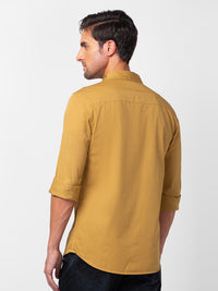 Spykar Men Camel Khaki Cotton Slim Fit Plain Shirt