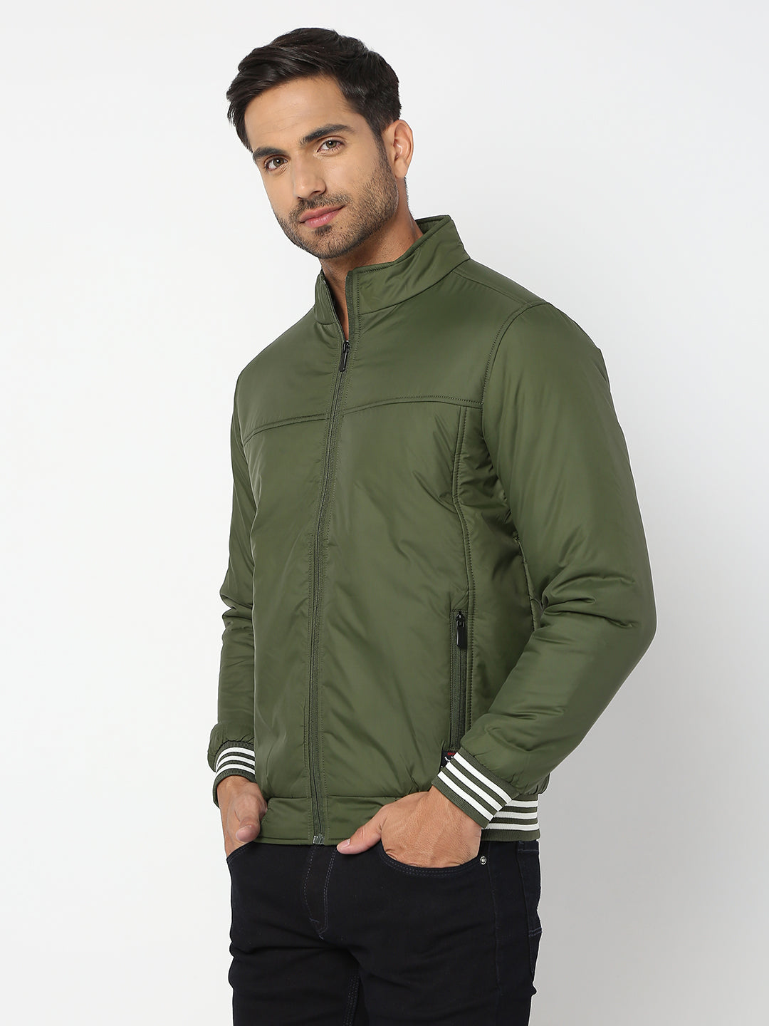 Spykar Men Olive Nylon Regular Fit Jacket