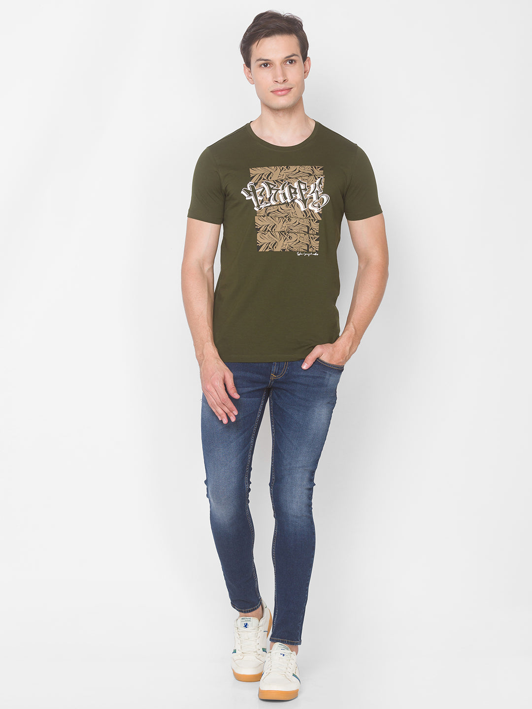 Spykar Green Cotton Men T-Shirt