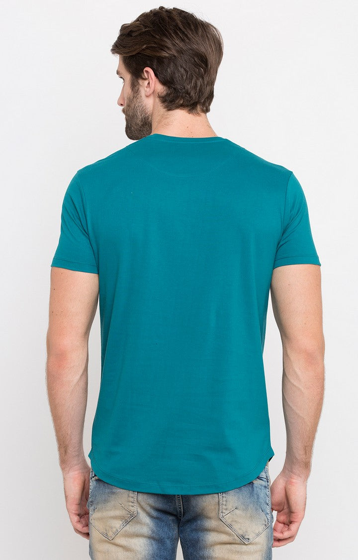 Spykar Turquoise Printed Slim Fit Men T-Shirts