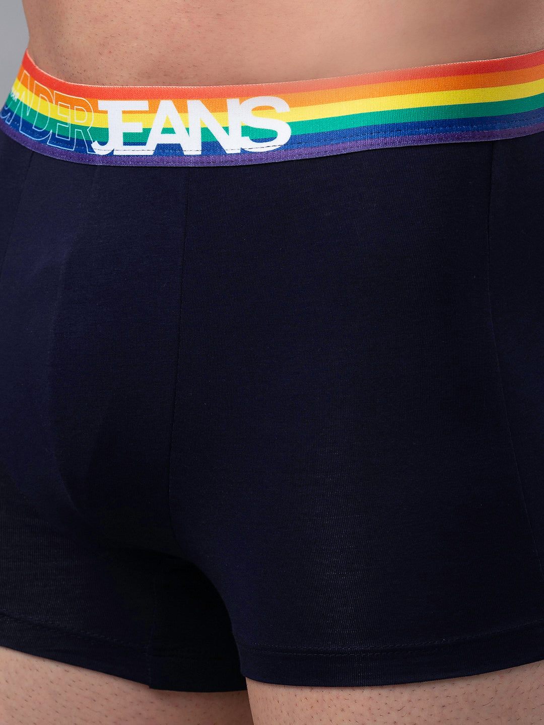 Men Premium Navy-Multi Cotton Blend Trunk- Underjeans By Spykar
