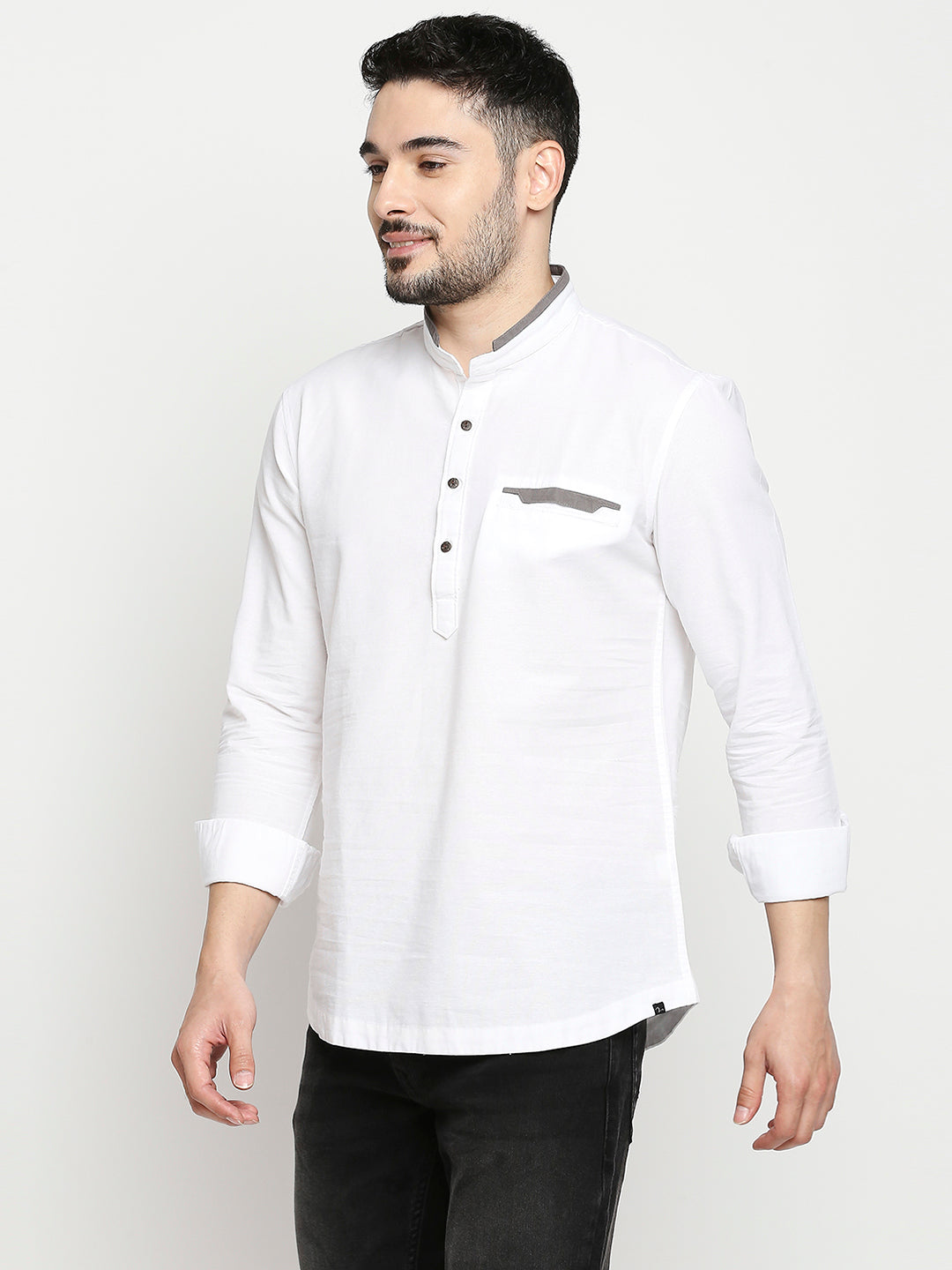 Spykar White Cotton Full Sleeve Plain Kurta For Men