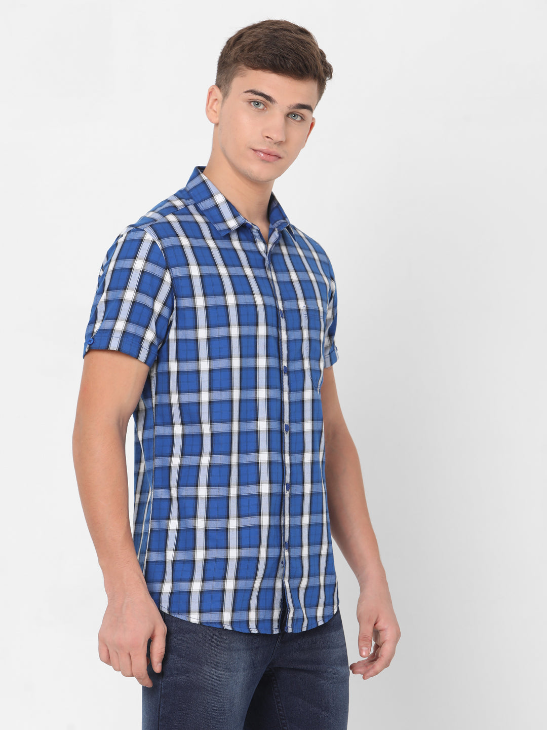 Spykar Slim Fit Men Cobalt Blue Cotton Casual Shirts