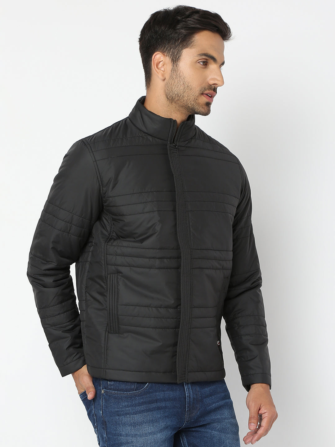 Spykar Men Black Nylon Regular Fit Jacket