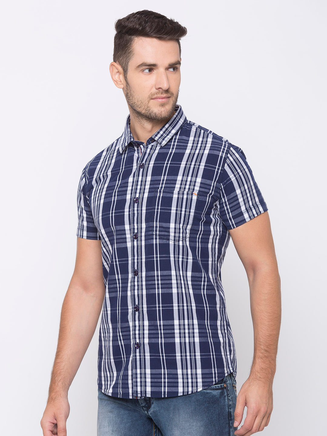 Spykar Slim Fit Men Blue Cotton Casual Shirts