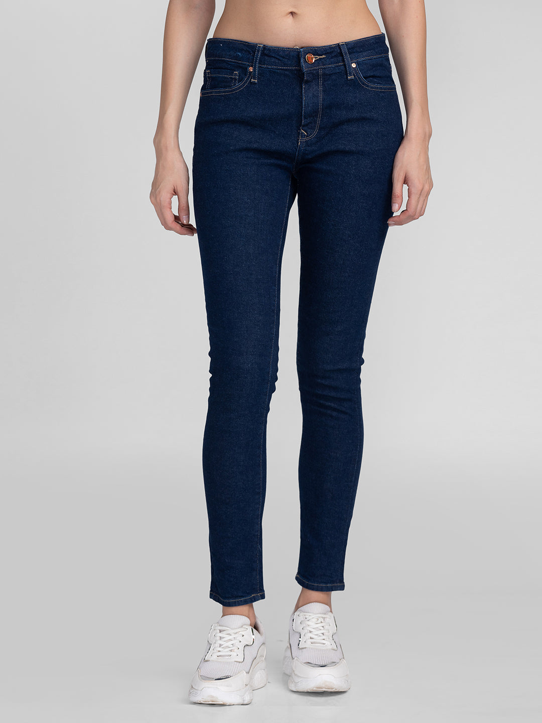 Spykar Women Raw Blue Cotton Skinny Fit Regular Length Jeans (Adora)