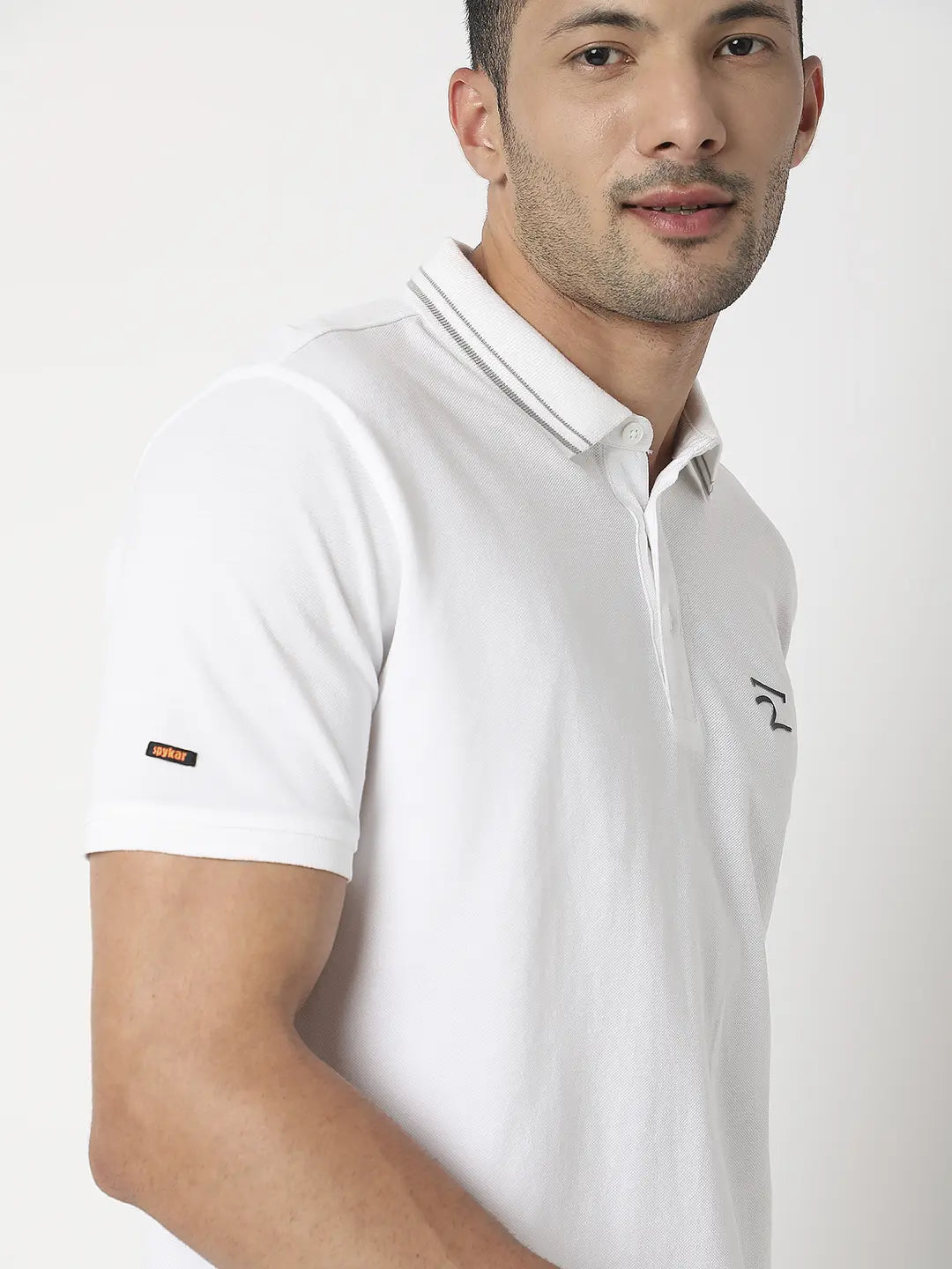 Spykar Men White Cotton Regular Fit Plain Polo Tshirt