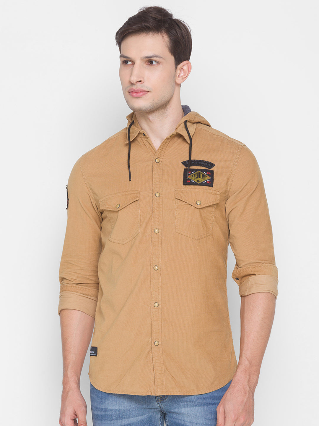 Spykar Slim Fit Orange Cotton Men Shirt