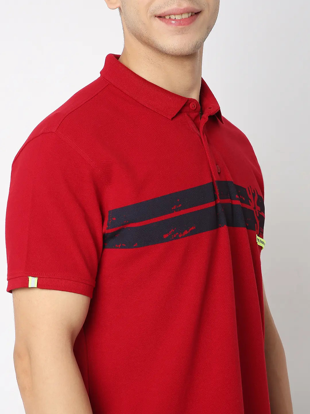 Spykar Men Red Cotton Regular Fit Plain Polo Tshirt