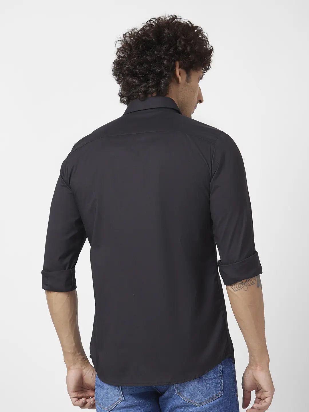 Spykar Men Black Dyed Regular Slim Fit Full Sleeve Plain Shirt