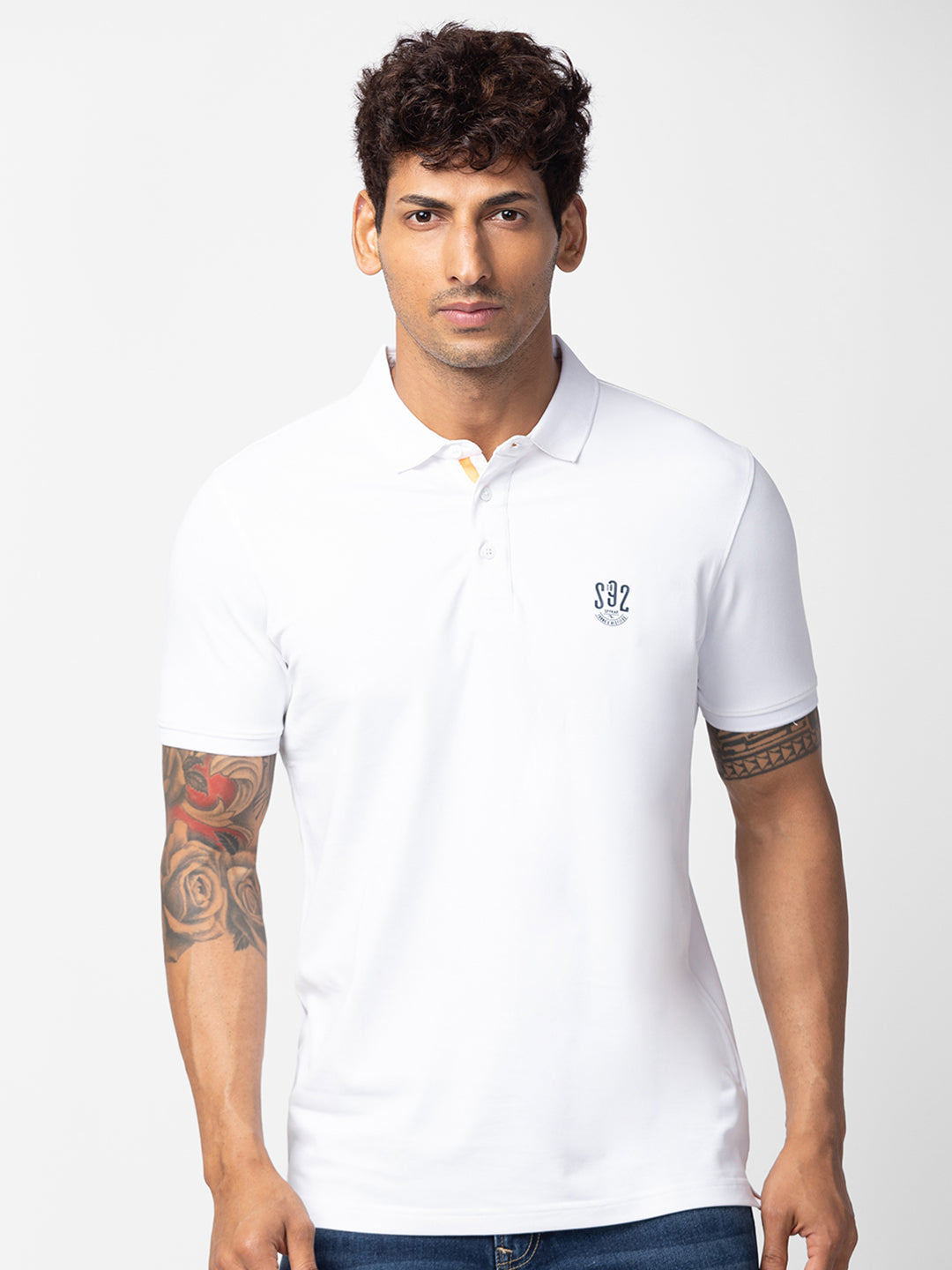 Spykar Men White Cotton Regular Fit Half Sleeve Plain Polo T-Shirt