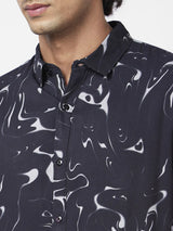Spykar Men Black Viscose Regular Slim Fit Full Sleeve Causal Printed Shirt