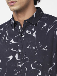 Spykar Men Black Viscose Regular Slim Fit Full Sleeve Causal Printed Shirt