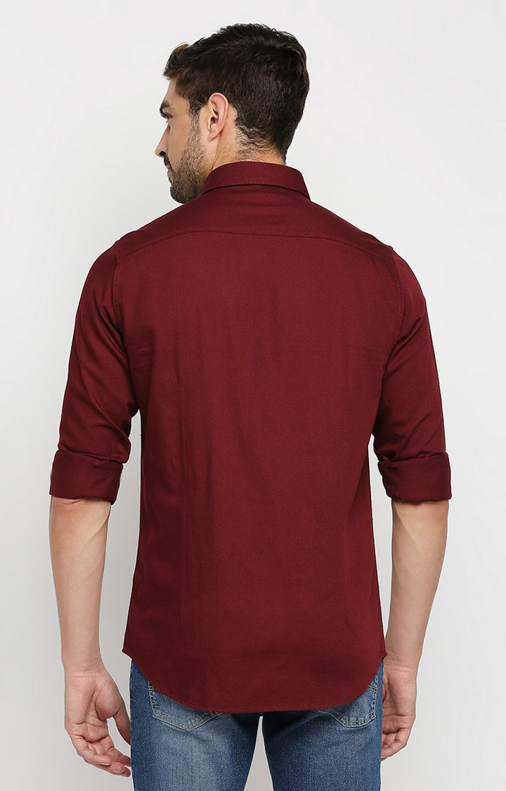 Spykar Men Maroon Cotton Regular Fit Full Sleeve Casual Shirt