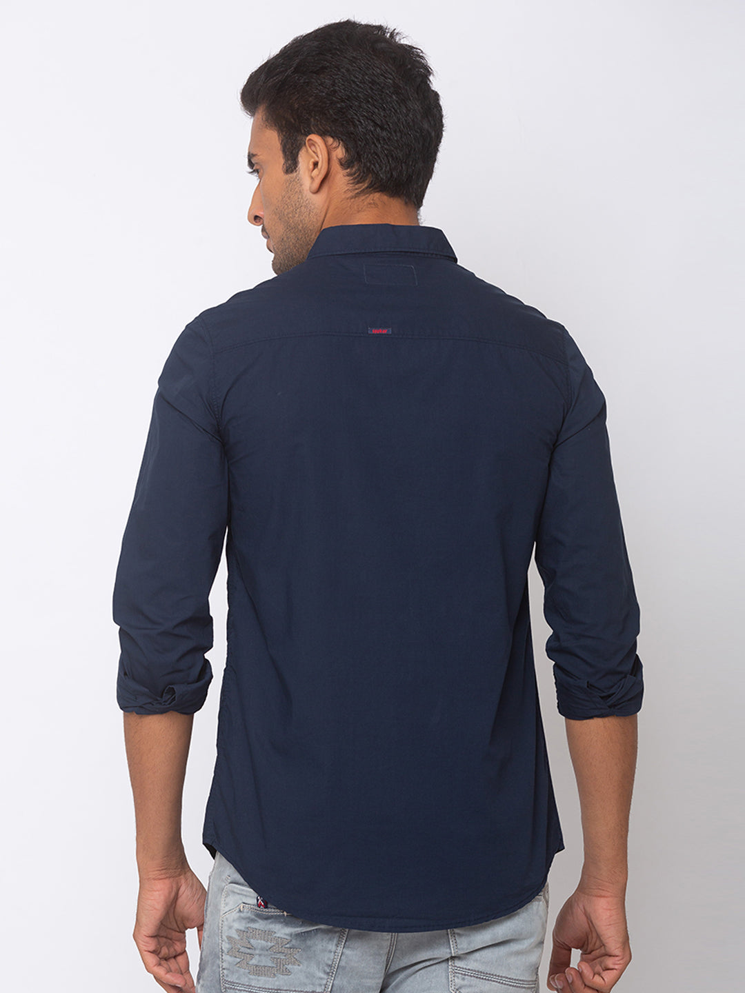 Spykar Men Navy Blue Cotton Slim Fit Shirt