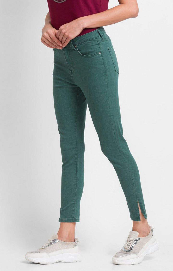 Spykar Green Cotton Super Skinny Regular Length Jeans For Women (Alicia)