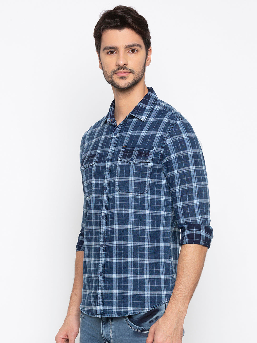 Spykar Men Indigo Cotton Slim Fit Shirt