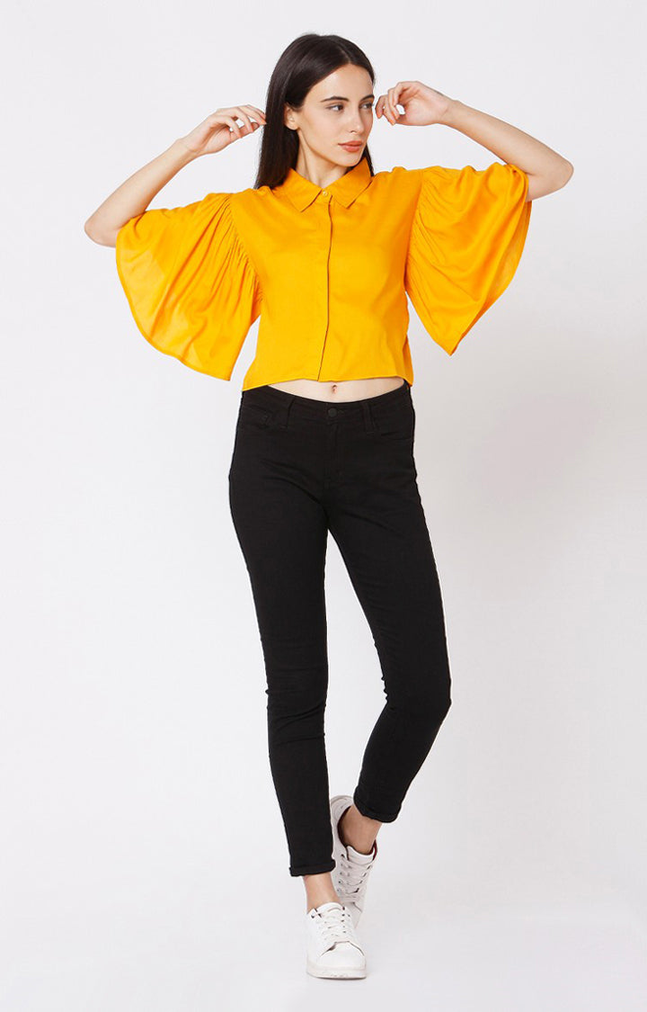 Spykar Slim Fit Mustard Yellow Cotton Women Shirt