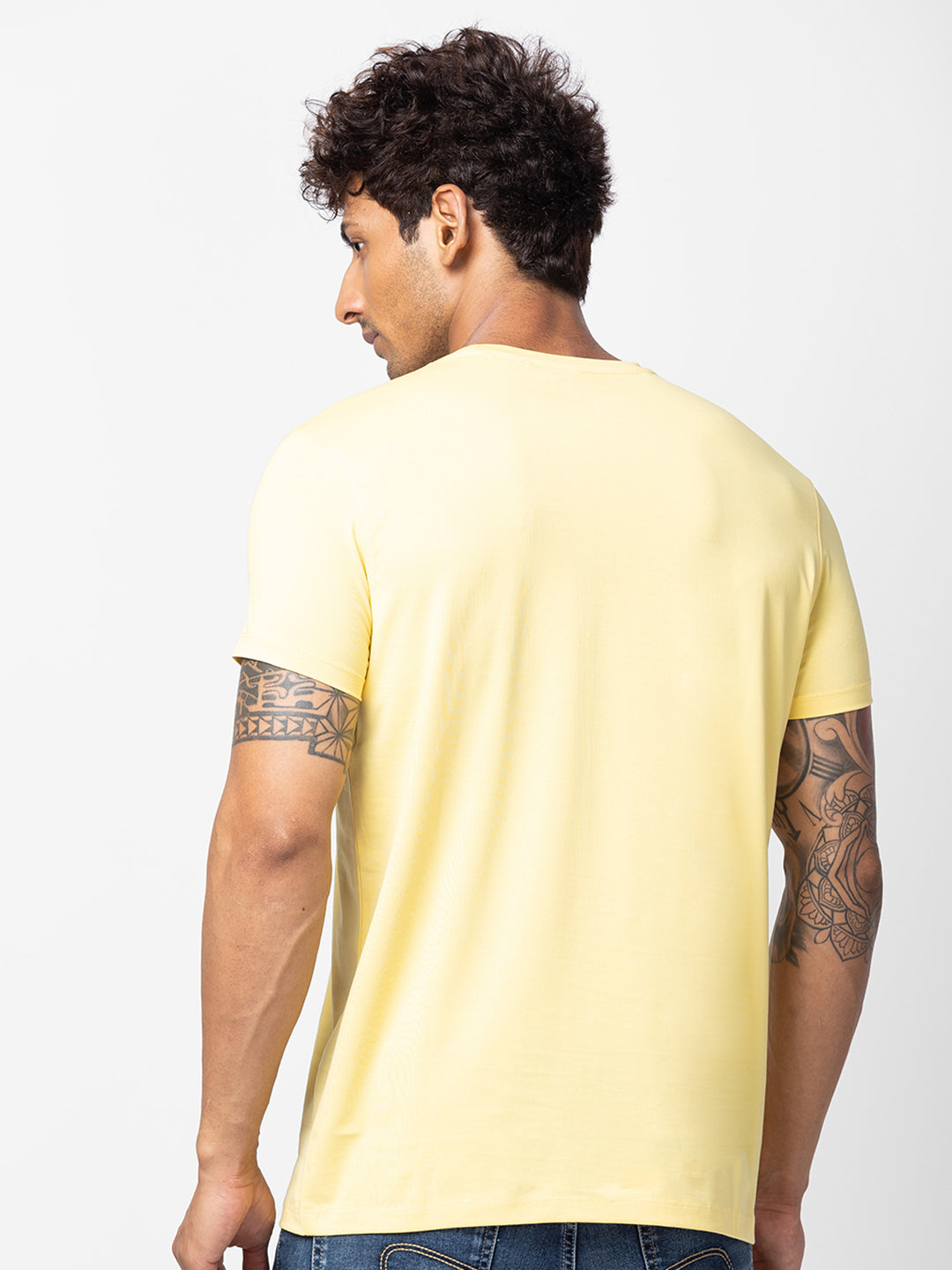 Spykar Men Yellow Cotton Regular Fit Half Sleeve Printed T-Shirt