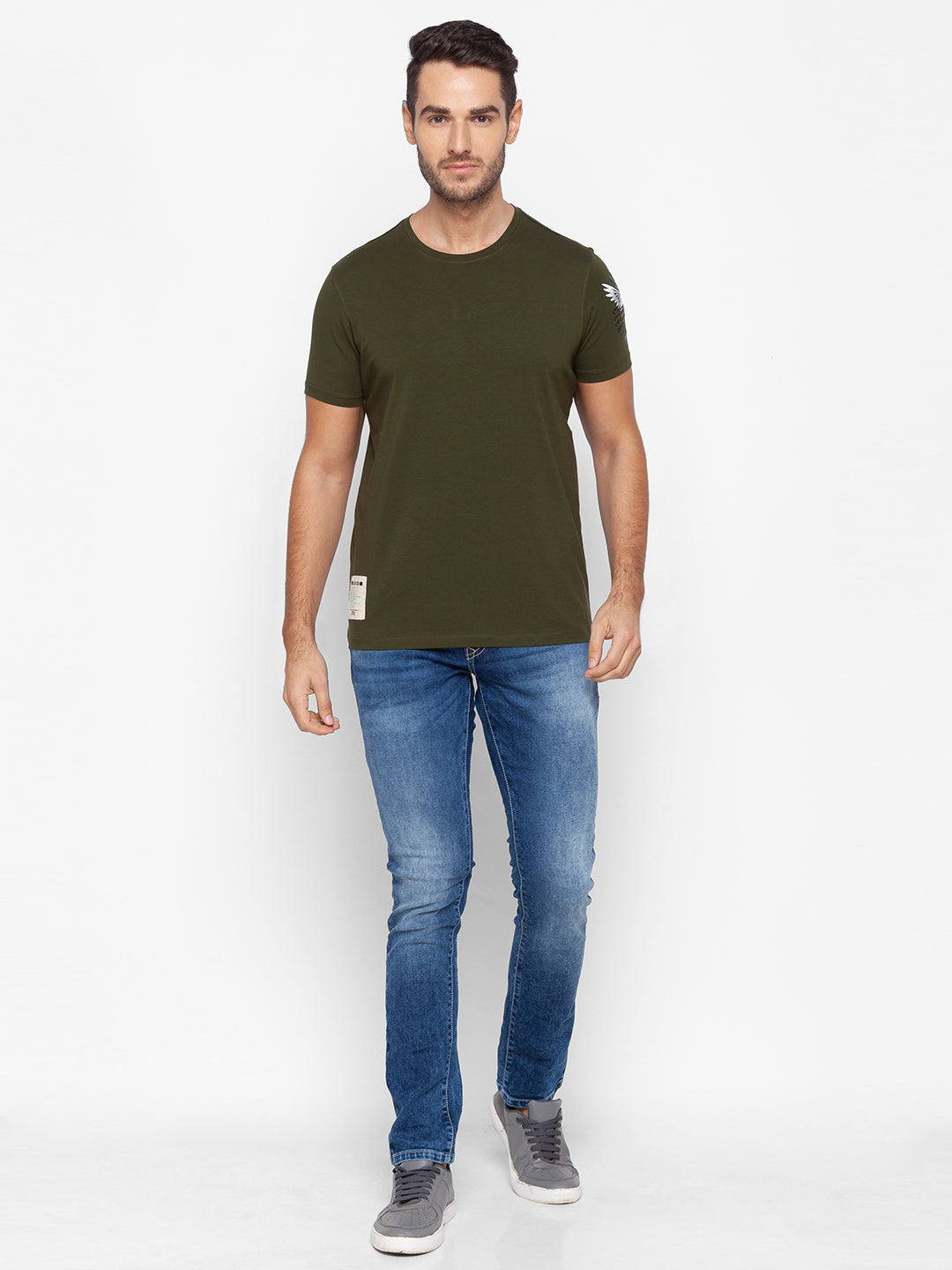 Spykar Green Cotton Men T-Shirt