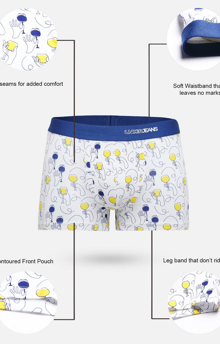 Underjeans By Spykar Men Premium Blue Cotton Blend Printed Trunk