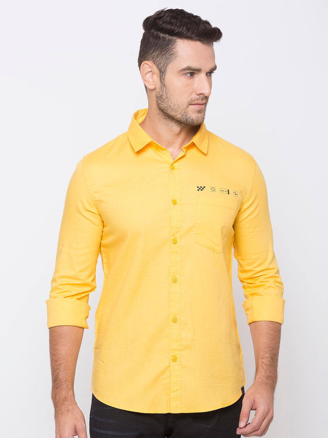 Spykar Slim Fit Men Yellow Cotton Casual Shirts