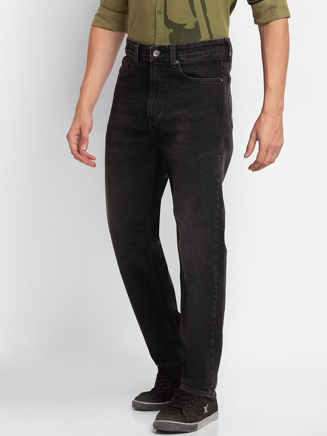 Spykar Carbon Black Cotton Loose Fit Regular Length Jeans For Men (Renato)