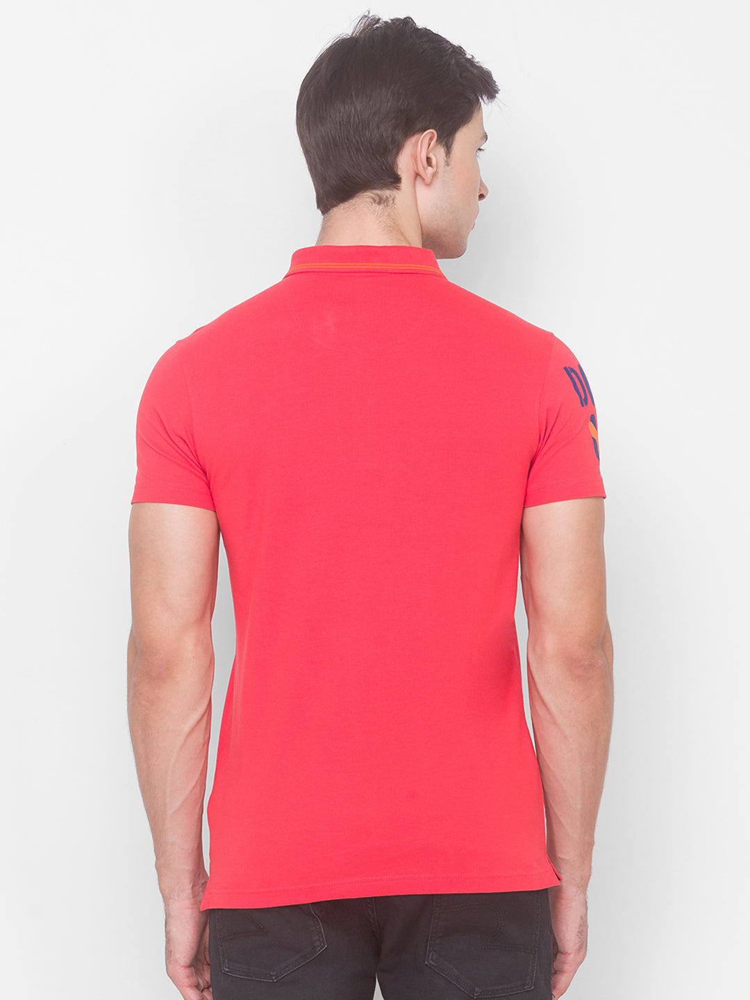 Spykar Men Coral Cotton Slim Fit Polo T-Shirt