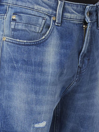 Spykar Men Mid Blue Cotton Slim Fit Narrow Length Mild Distressed Low Rise Jeans (Skinny)