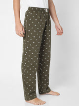 Men Premium Olive Cotton Printed Pyjama- Underjeans By Spykar