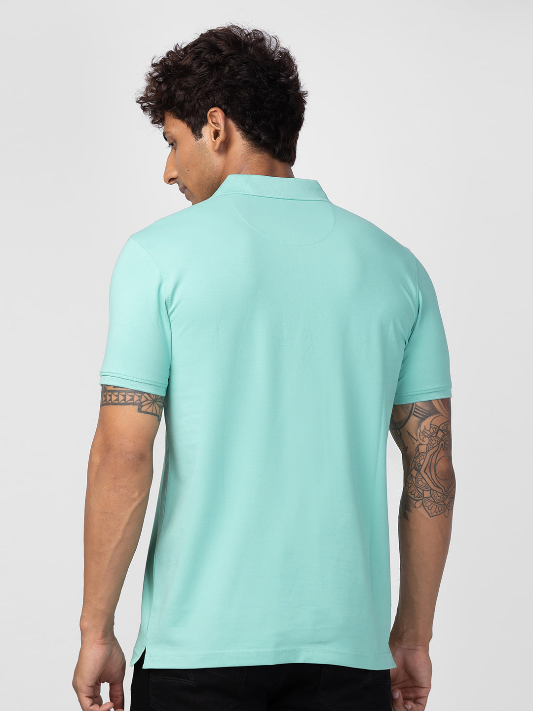 Spykar Men Ice Green Cotton Regular Fit Half Sleeve Printed Polo T-Shirt