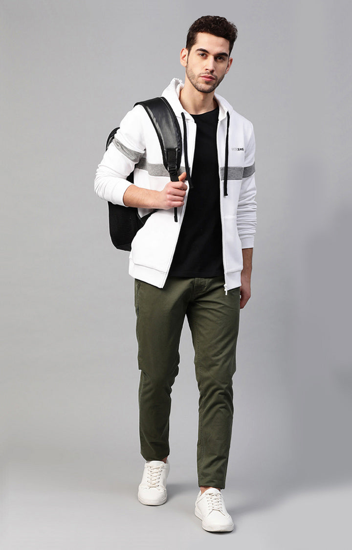 Underjeans By Spykar White Colourblock Hoodies For Men