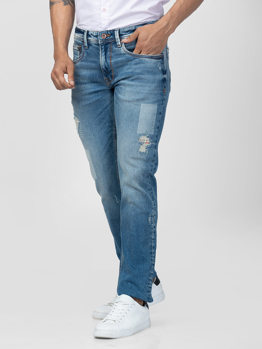 Spykar Men Mid Blue Cotton Regular Fit Narrow Length Jeans (Rover)