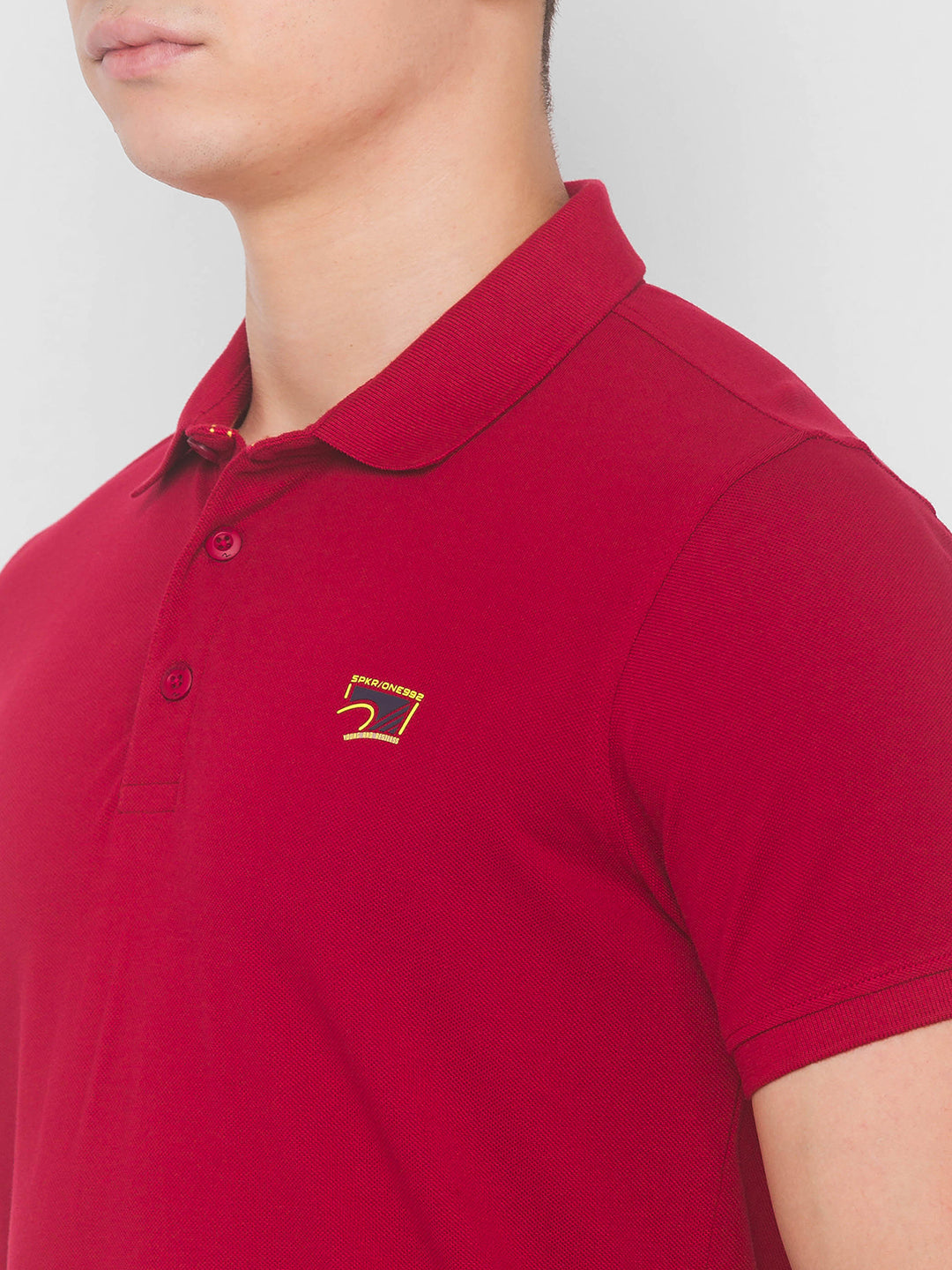 Spykar Men Red Cotton Slim Fit Polo T-Shirt