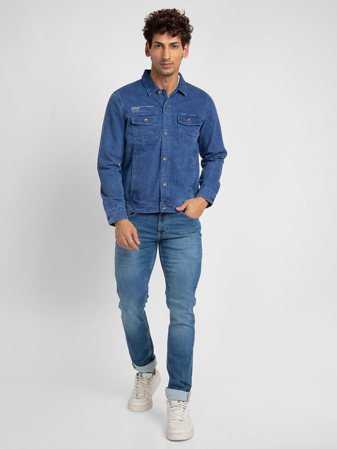 Spykar Men Blue Cotton Slim Fit Denim Jacket