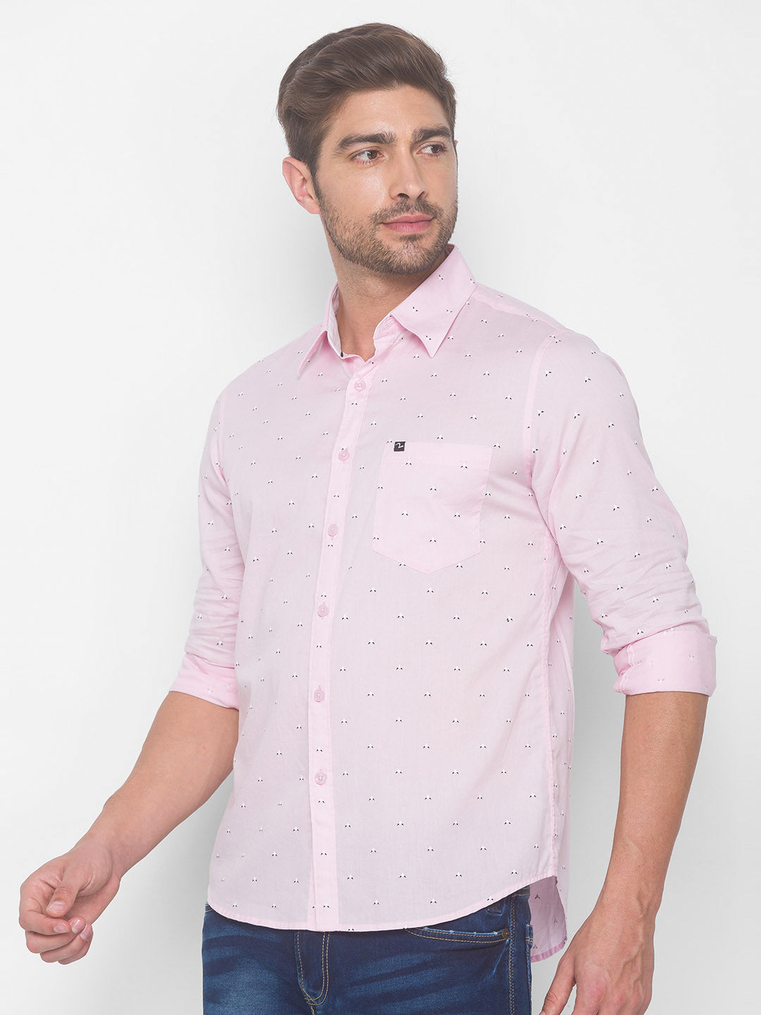 Spykar Slim Fit Men Baby Pink Cotton Shirts (Uniqlo)